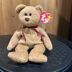 TY Beanie Baby - CURLY the Brown Nappy Bear (9 inch) Tags with different dates